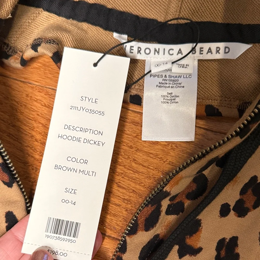 NWT Veronica Beard, leopard hoodie Dickie size 00-14 - Picture 3 of 7